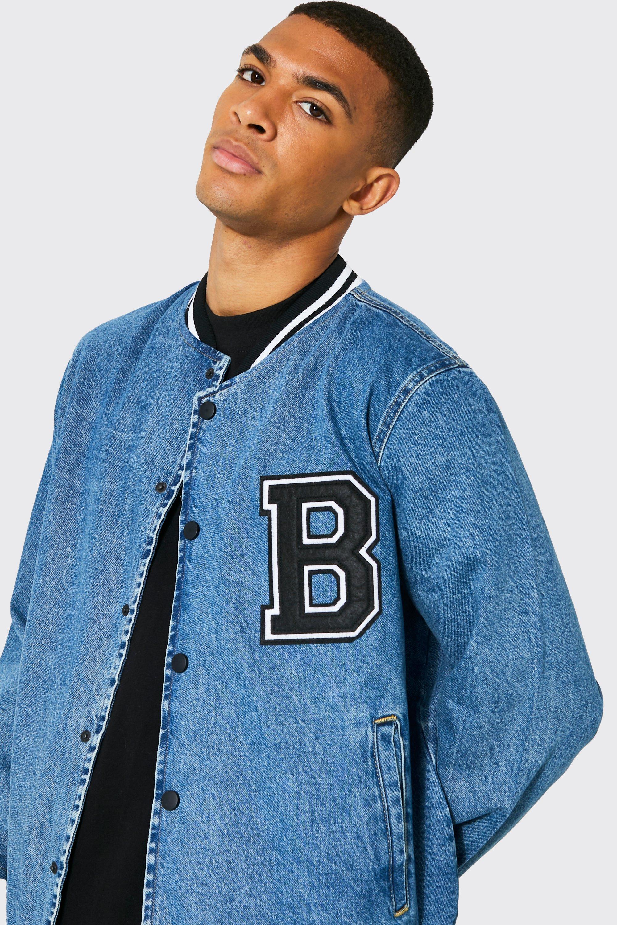 Men's denim varsity on sale jacket